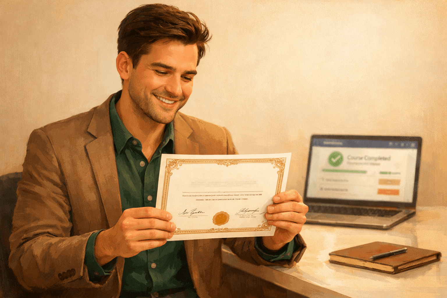 Student holding internship certificate